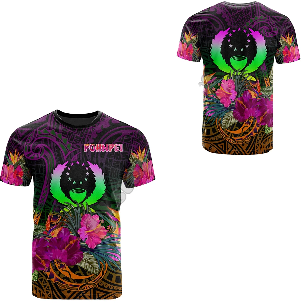 

Pohnpei Polynesian Culture Tribal Island Retro Tattoo Oversized Harajuku 3D Print Summer Streetwear Short Sleeve T Shirt Men