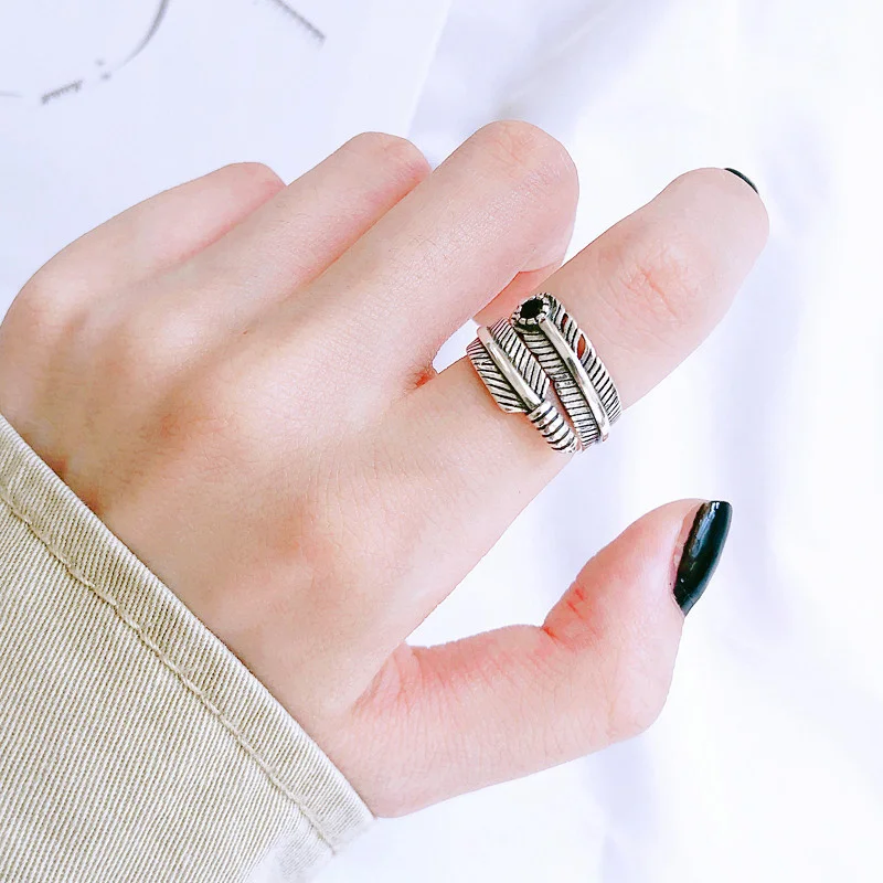 925 посеребренное Винтажное кольцо с перьями для женщин и девушек свадебные