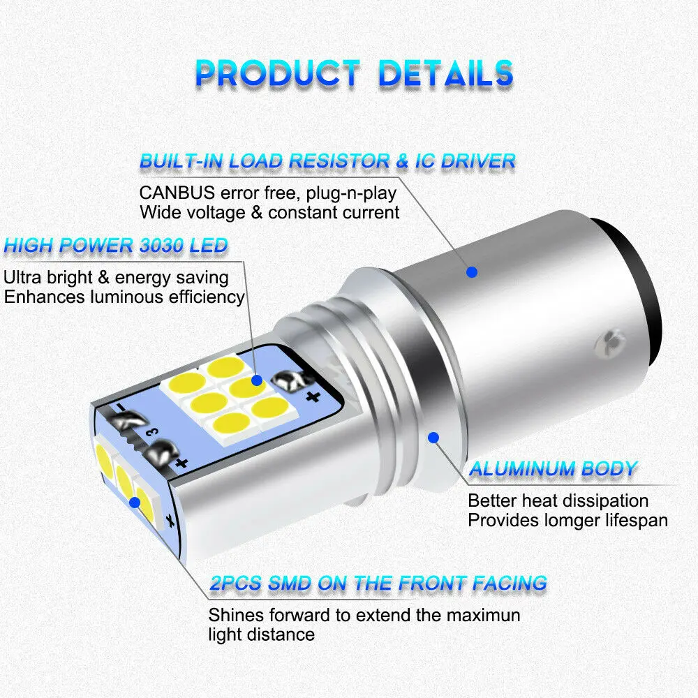 High Power 6000K White 1157 Led 15Smd-3030 Turn Signal Brake Reverse Light Bulbs | Автомобили и мотоциклы