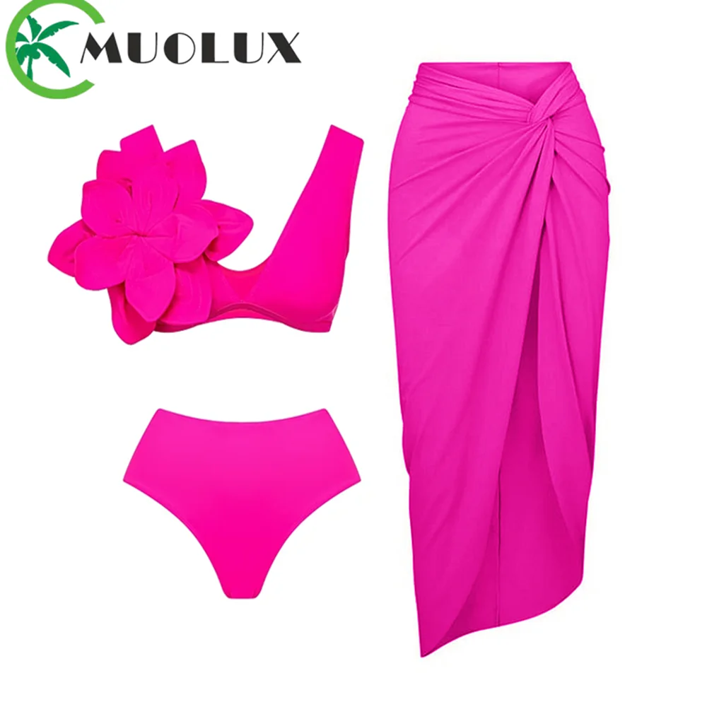 

MUOLUX 2023 Bikinis 3D Flower Ruffled Bikini Set Women High Waist Two Piece Swimsuit Beach Skirt Bathing Suit Swimwear Biquinis