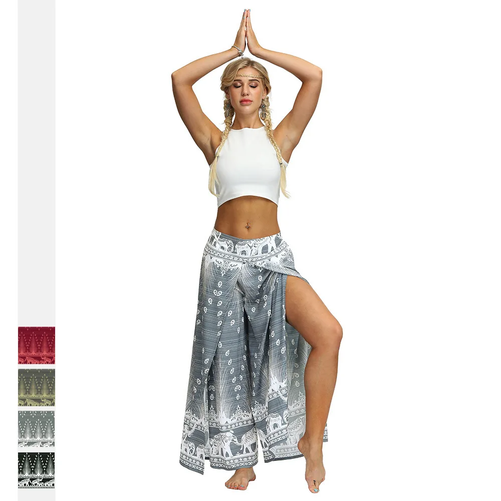 

Women's Digital Printing Fashion Split Straight High Waist Wide Leg Yoga Pants Wide Leg Pants
