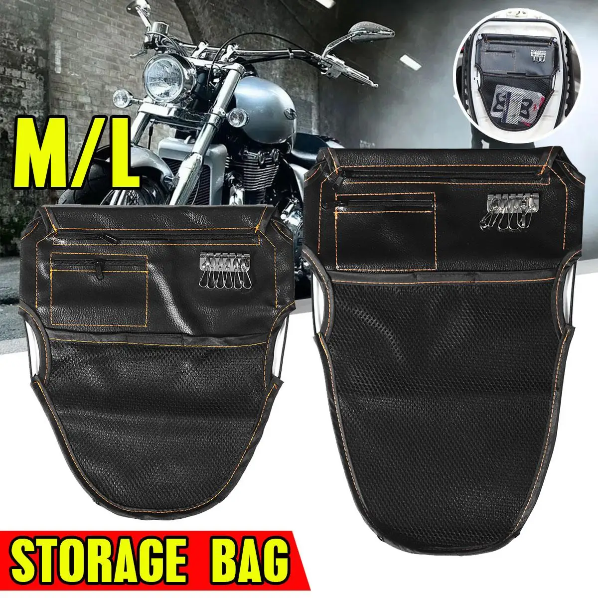 

Universal Waterproof PU Leather Motorcycle Scooter Under Seats Storage Pouchs Bag With Keychain Card Hanging Bag M/L Size