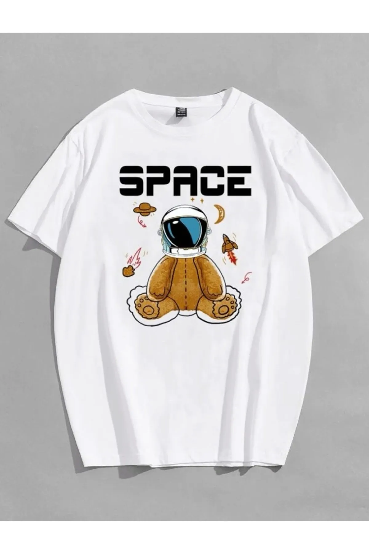 

Футболка унисекс оверсайз с принтом космического медведя, 100% хлопок