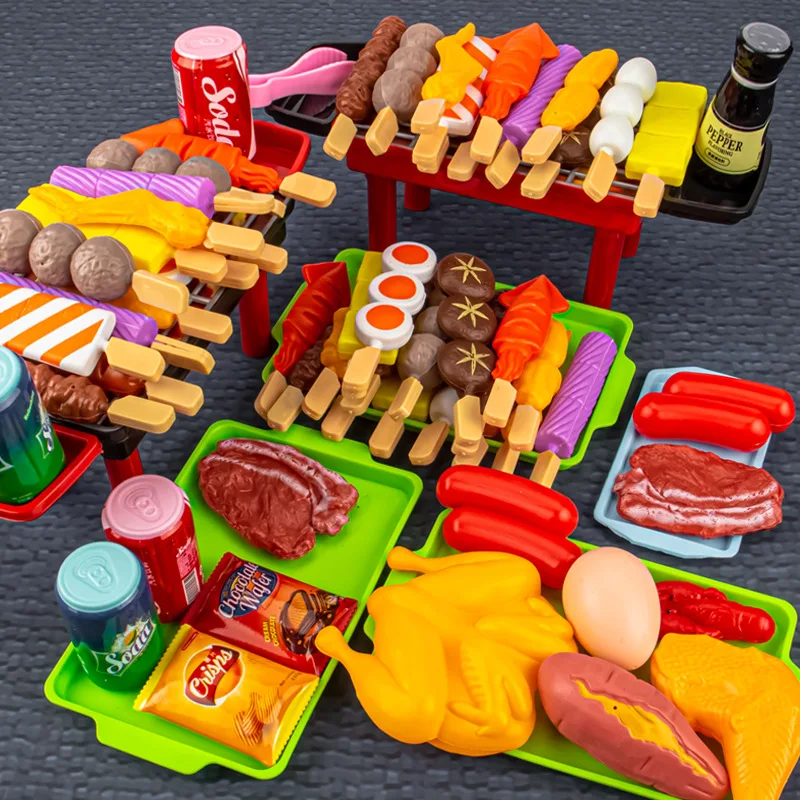 Baby BBQ Pretend Play Kitchen Toys Simulation Barbecue Cookware Food Cooking Role Play Grill Educational Gift Toys for Children
