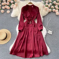 Casual Long Sleeve Clothing Robe Sexy Vestidos De Mujer Maxi Women Club Prom Party Notched Zipper A Line Black High Waist Dress