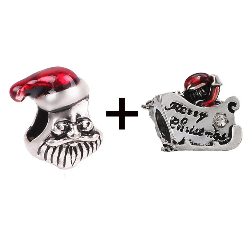 2 шт./лот очаровательные бусины с красными сани Санта-Клауса подходят для
