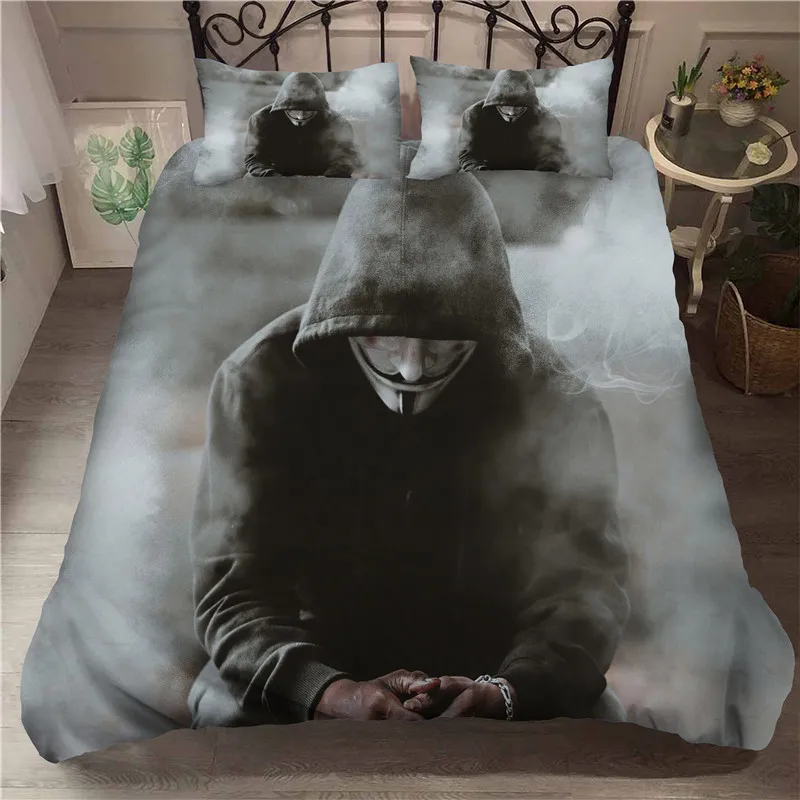 

3D Anonymus with Mask Duvet Cover with Pillow Cover Bedding Set for Bedroom Decor Single Double Twin Full Queen King Siz Bed Set