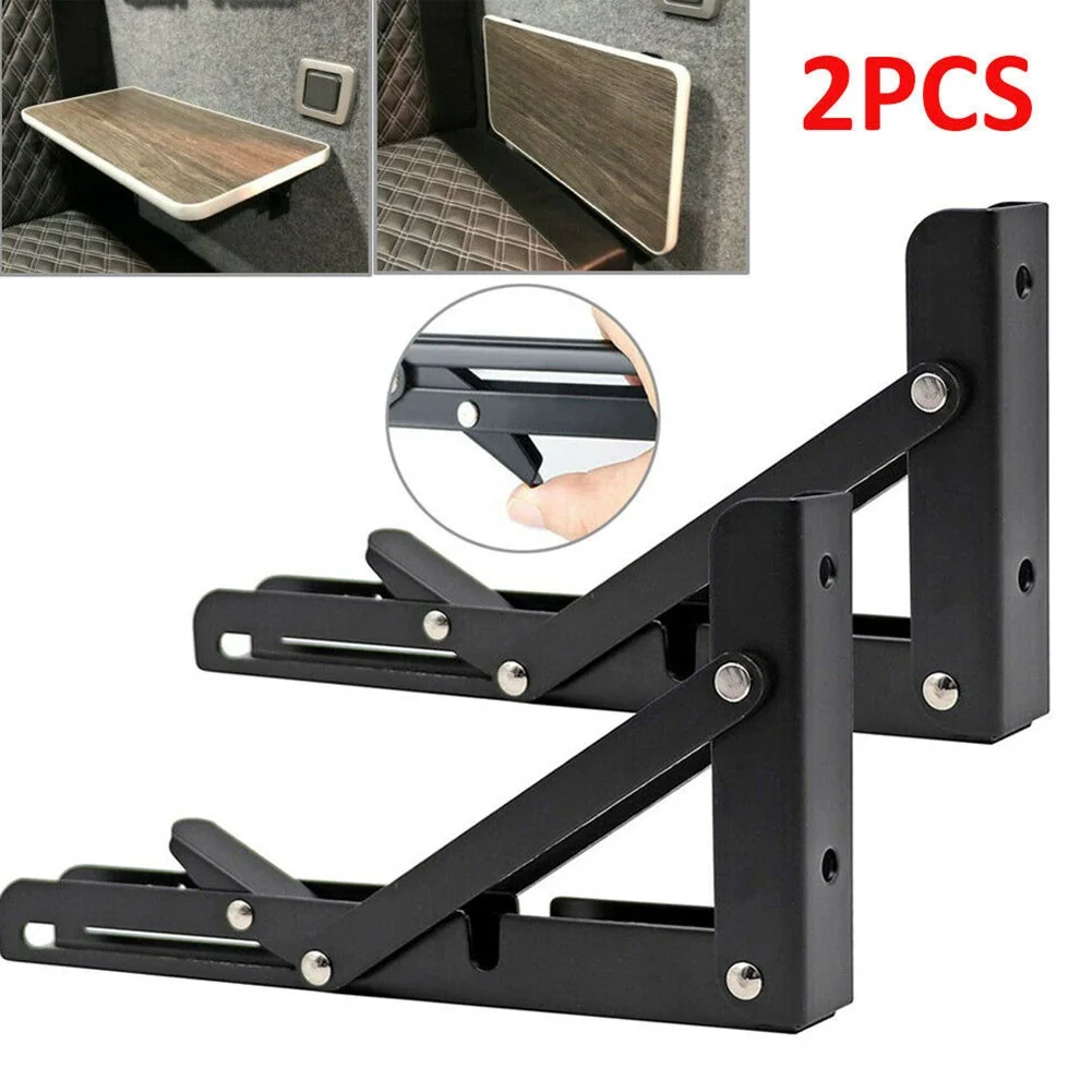 

2Pcs Campervan Folding Bracket Table Shelf Motorhome Caravan Black Finish Stainless Steel Mini Folding Table Car Accessories