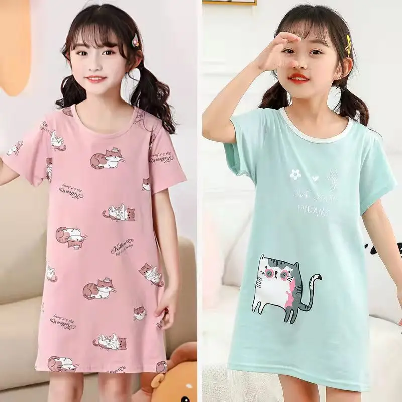 Nightgown for Girls Kids Nightdress Cotton Summer Short-Sleeve Sleeping Pajamas Children's Night Dress Nightwear Baby Pajamas images - 6