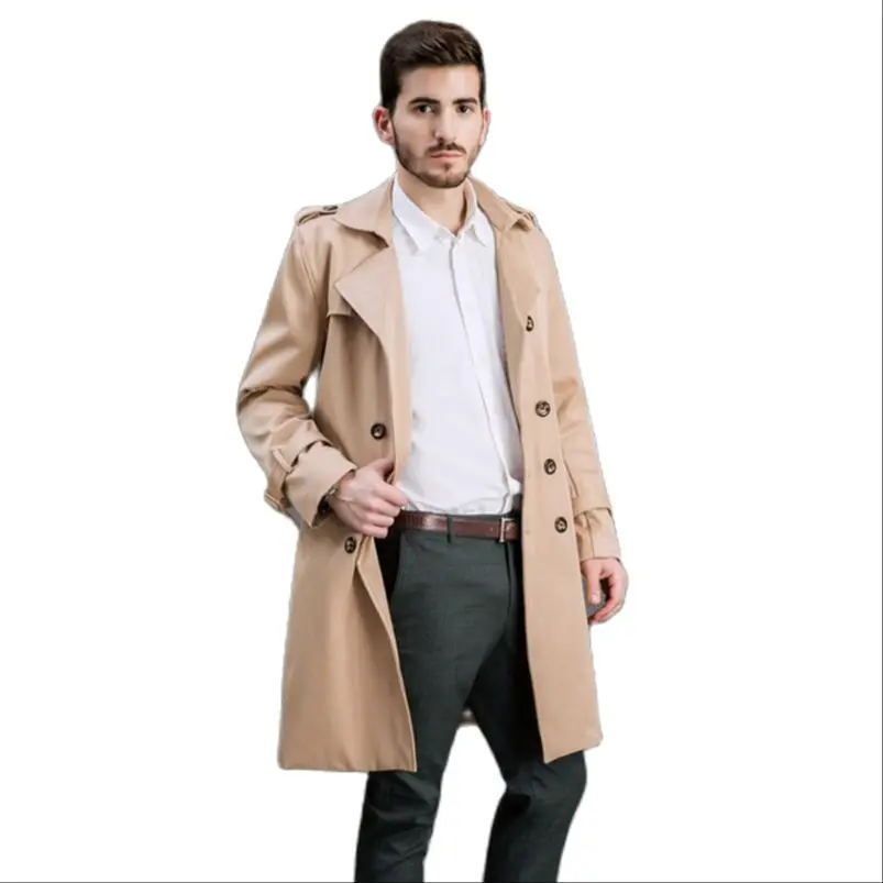 Мужское длинное пальто с отложным воротником на осень/зиму