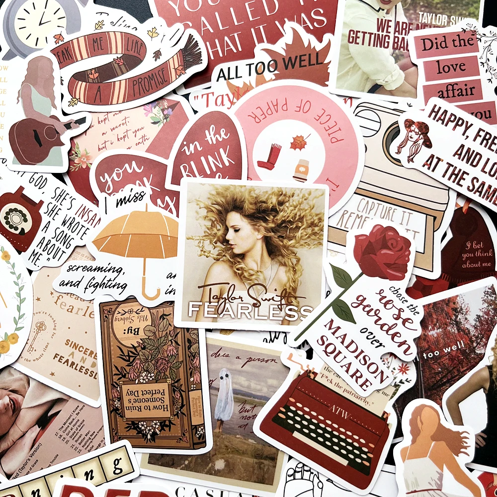 

10/50Pcs Music Album Red Collection Vinly Waterproof Poster Stickers for Laptop Luggage Guitar Room Decor Classic Toys