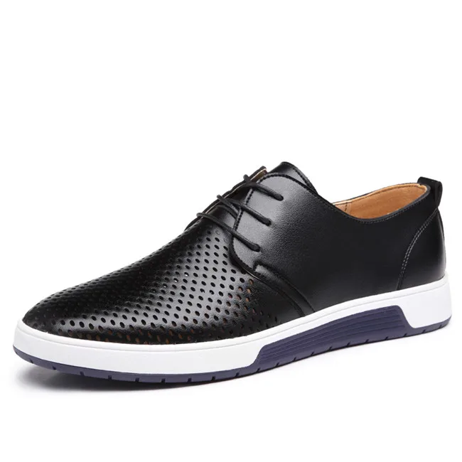

New Summer Breathable Holes Soft Male Casual Leather Shoes Adult Luxury Brand Flat Footwear Comfortable Shoes For Men