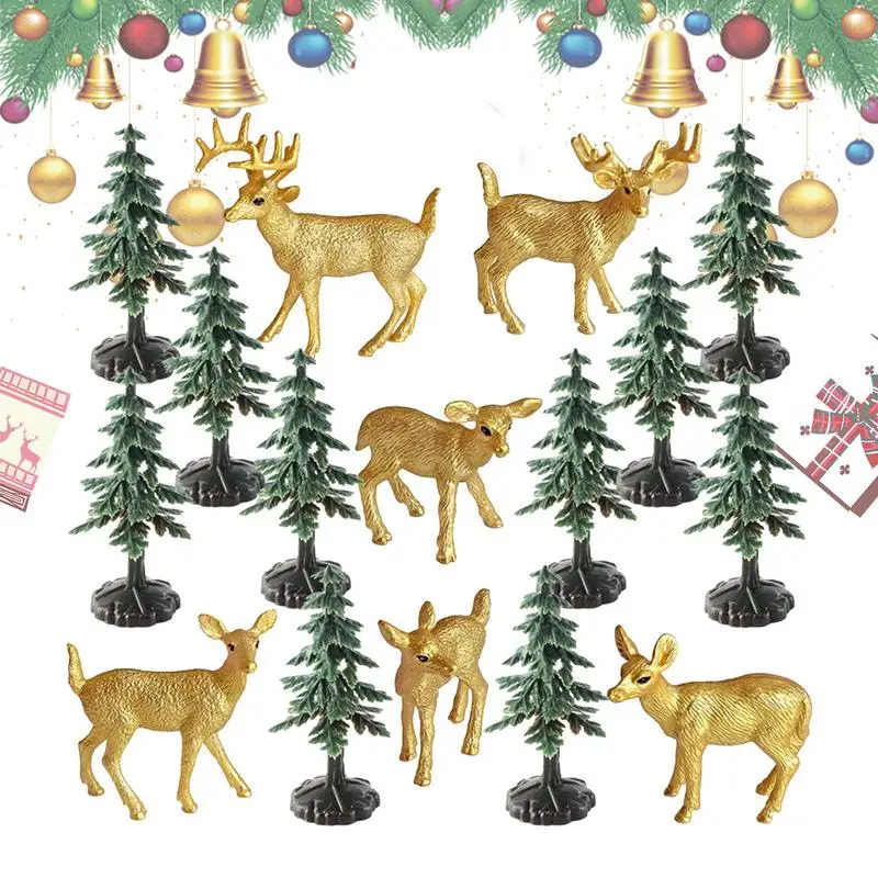 

Christmas Deer Set Miniature Deer And Christmas Tree Figures Table Desktop Decoration Model For Children's Birthdays And