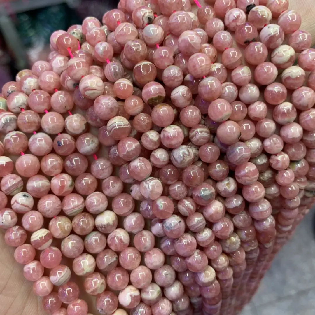 

AAA Grade Round Genuine Pink Argentina Rhodochrosite Precious Stone Beads Natural Stone DIY Loose Beads For Jewelry Making 15