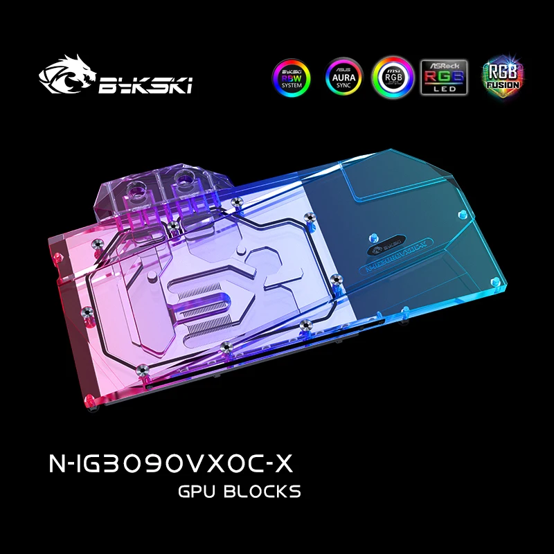 Водяной блок Bykski для цветной RTX3080/3090 GPU-карты/полное покрытие медного охладителя