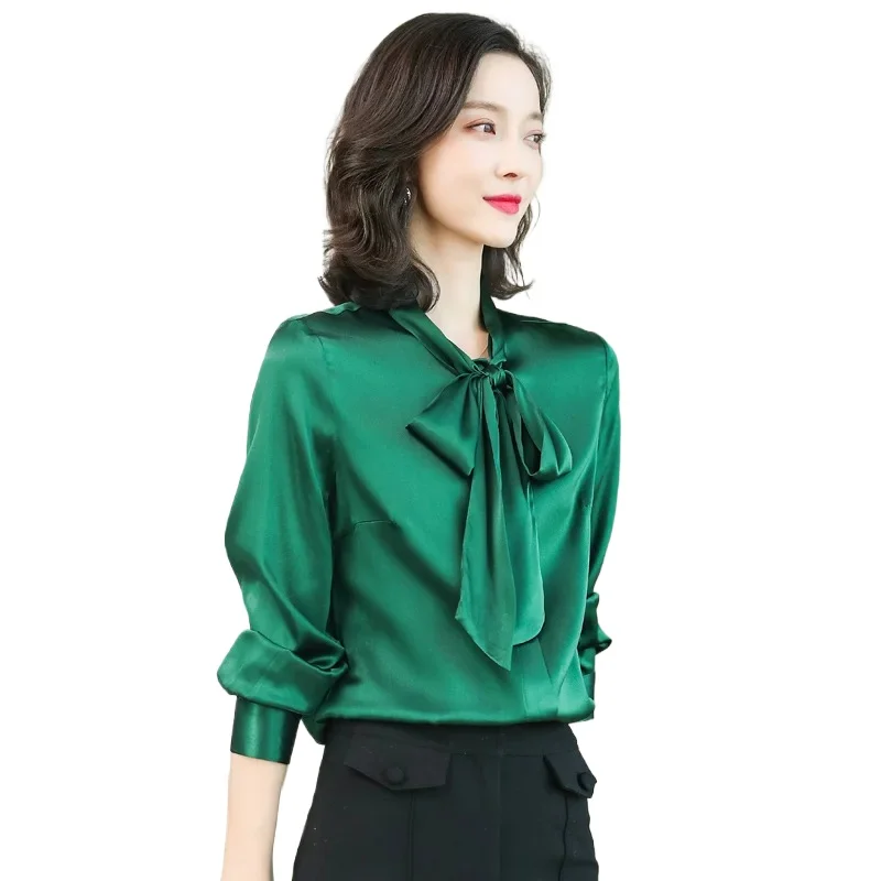 Новая рубашка из натурального шелкового атласа женская блузка шелка с длинными