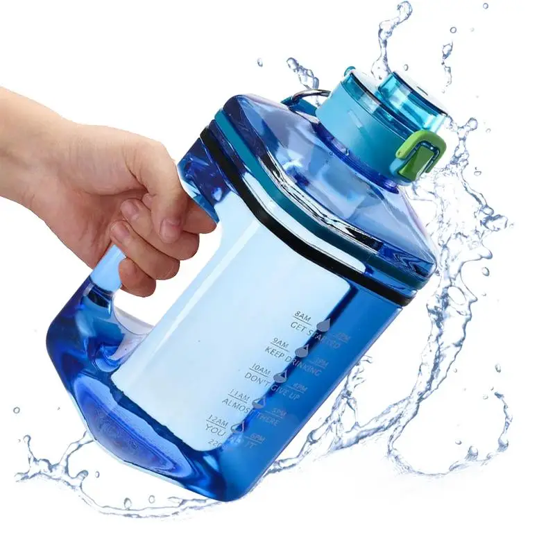 

Квадратная Спортивная бутылка для воды, мотивирующая бутылка для воды с ручкой, многоразовая креативная бутылка для воды без БФА для кемпин...