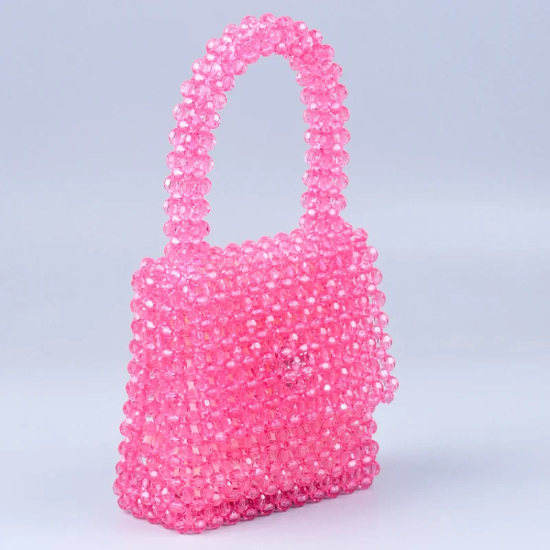 

Женская сумочка ручной работы, маленькая розово-красная акриловая сумка-раскладушка с квадратной магнитной пряжкой и бусинами, сумка для с...