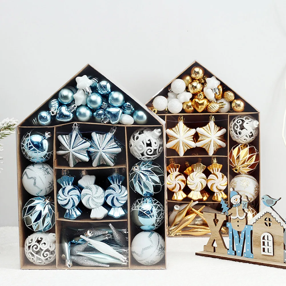 

73pcs Christmas Baubles Balls Christmas Tree Pendant Candy Stars Heart Hollow Xmas Ball Ornaments For Home Christmas Decorations