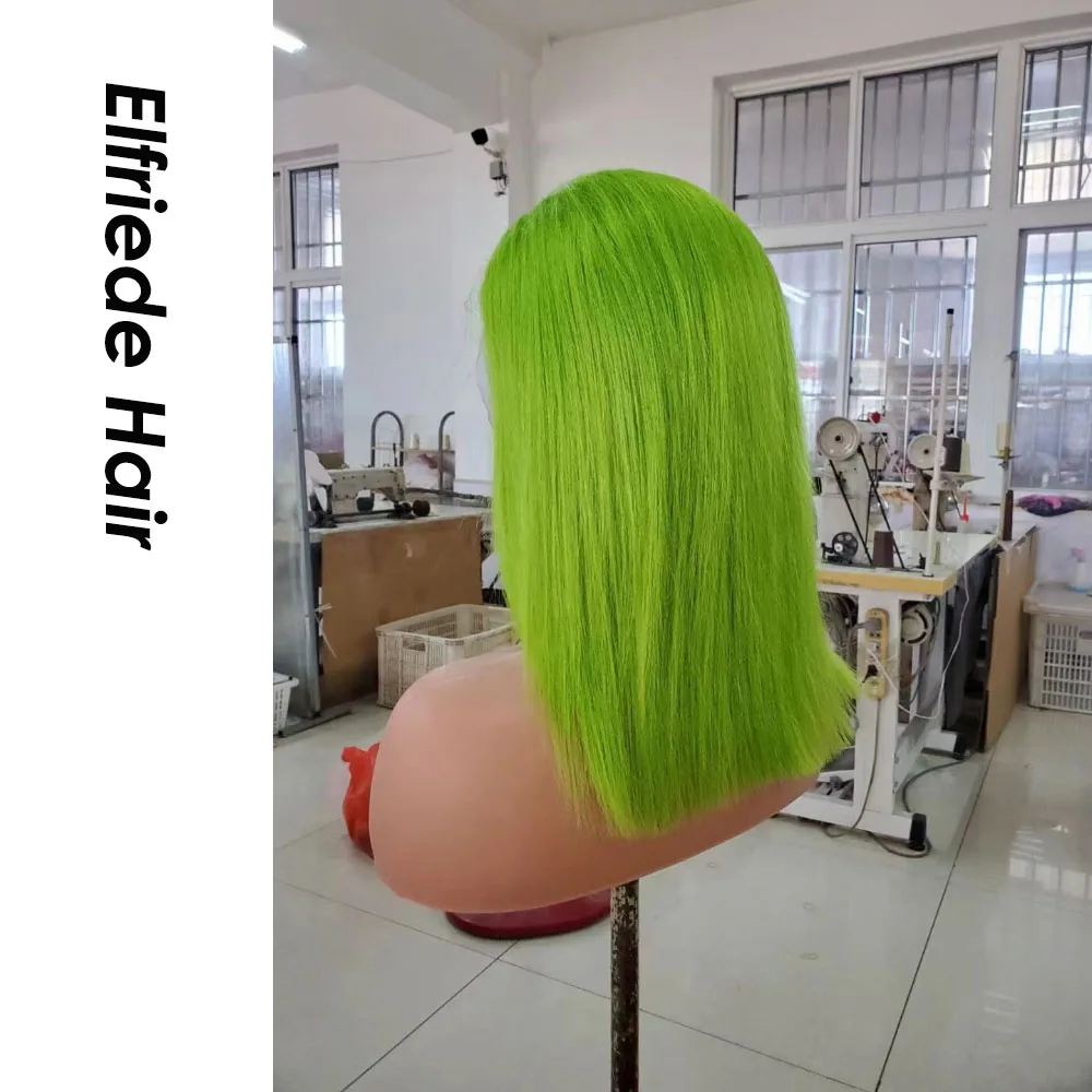 Elfriede # травянисто-зеленый боб парики кружевные передние из человеческих волос 4x4