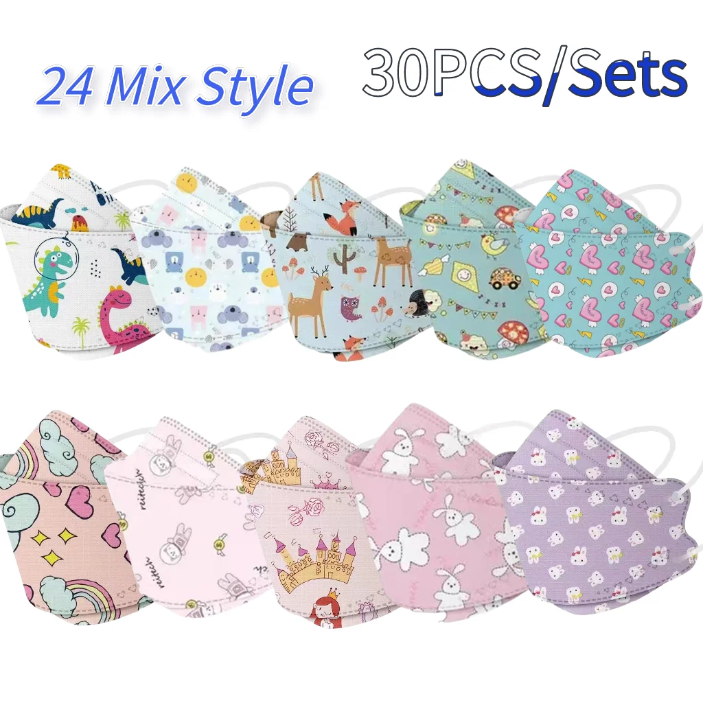 

24 Style Mix 30PC Kids Fish Mask Children's Mouth Mask For Kids Girl Mascarillas Niños Masque Enfant Jetable Halloween Cosplay