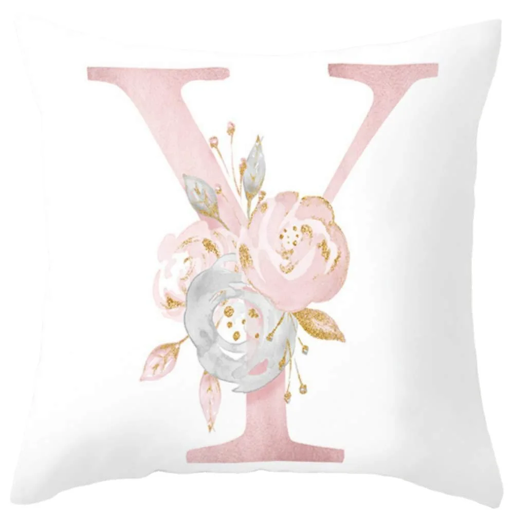 

Creative Pink Simple Cushion Cover 45x45 English Letters Peach Skin Pillowcase Flower Print Bedroom Throw Pillow Cover 2023 New