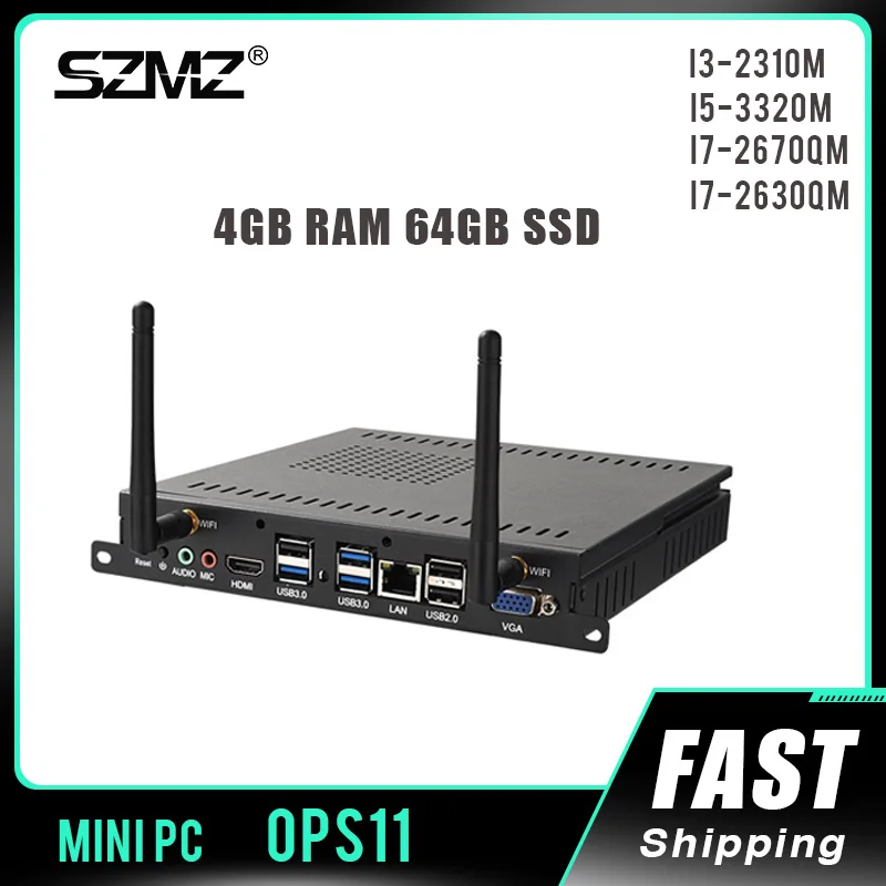 SZMZ OPS 11 Mini PC DDR3 1600MHZ I3 2310M 4G RAM 64G SSD, Office HD Desktop Support Windows 10 Gaming Desktop Computer