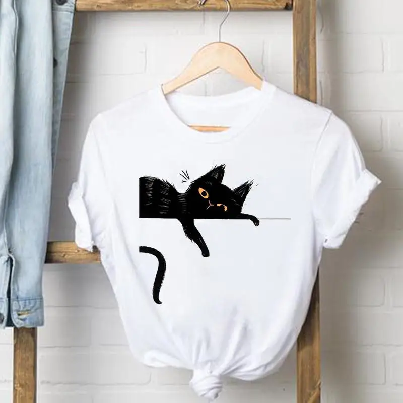 

Tee Shirt Lady Female T Women Cat Lovely Cute Style Short Sleeve Casual Fashion Tshirt Top Summer Clothes Graphic T-shirts