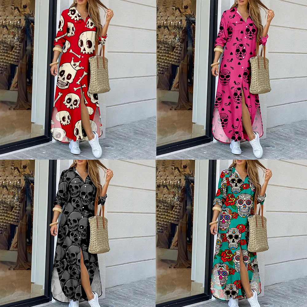 

Женское асимметричное пляжное платье, элегантное свободное платье с длинным рукавом три четверти и принтом черепа, лето 2022