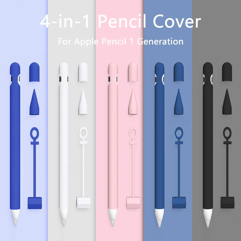 4-in-1 Colorful Soft Silicone Cover For Apple Pencil 1st generation Case For iPad Tablet Touch Pen Stylus Protective Sleeve Case