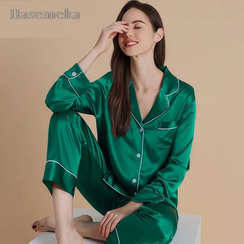 

25 Momme 100% Genuine Silk Pajamas Sets Women Sleepwear Spring Winter Elegant Pure Color Mulberry Silk Women Pyjamas