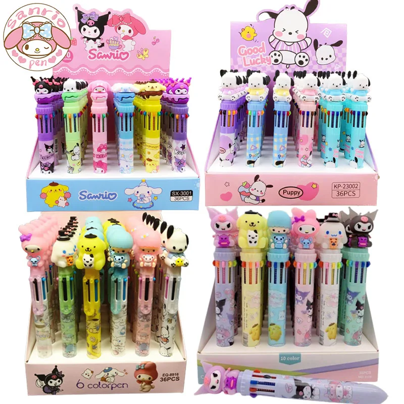 

Sanrio 36pcs Ballpoint Pen Kuromi Cinnamoroll 6/10 Colored Pens Student Writing Stationery 0.5mm Drawing Marker Children's Gift