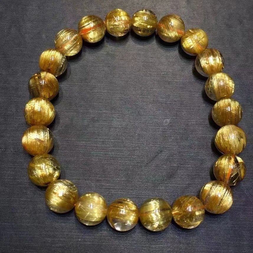 

Natural Gold Rutilated Quartz Bracelet Clear Round Beads 8.8mm Rutilated Brazil Women Men Fashion Wealthy Stone AAAAAAA