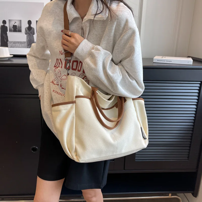 New Women'S Tote Bag Canvas Female Commuter Wear-Resistant Thickened Casual Portable Large Capacity Shopping Crossbody Schoolbag