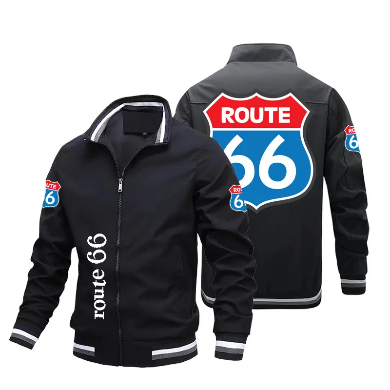 

2022 autumn and winter new men's fashion casual solid color jacket street Route 66 sports trend printing zipper jacket