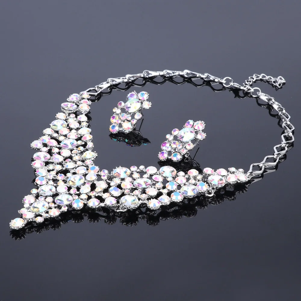 Fashion Bridal Crystal Jewelry Sets Wedding Engagement Necklace Earrings sets for Brides Party Costume Decoration Jewellery Wome | Украшения