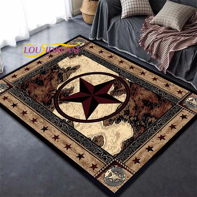 

Area Rug Non-Skid Runner Rug Western Texas Star on Wood Panel Rustic Vintage Style Rug Floor Mat for Kitchen Porch Doormat