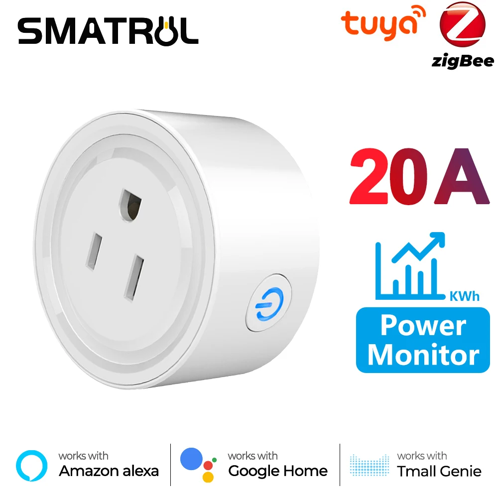 Power Monitor 20A 16A Tuya Smart Zigbee Socket Plug US Wireless Control Outlet with Energy Timer Works Alexa Google Home |