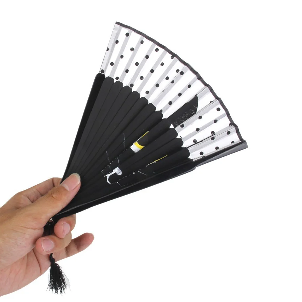 Fan Folding Hand Fans Cat Silk Handheldfoldable Cartoonwith Held Tassel Japanese Painted Party Small Chinese Paper images - 6