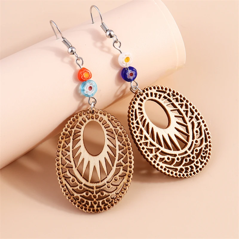 Богемные деревянные полые Висячие серьги для женщин и девушек