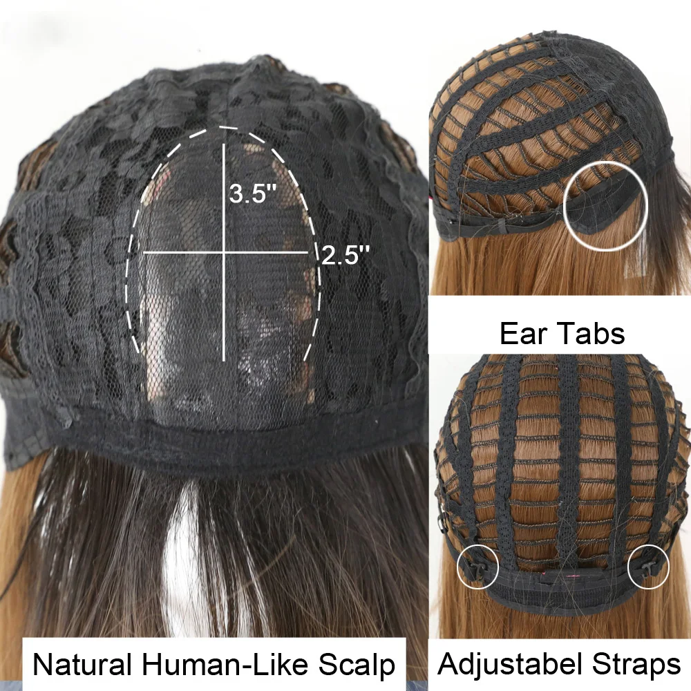 Sivir Synthetic Wigs for Women Long Straight Wigs with Bangs Black to Brown Ombre Daily Natural Hair Wigs Heat Resistant