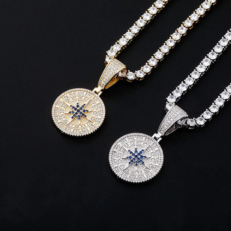 

Hip Hop Compass Pendant Iced Out Cubic Zirconia Pendant With Tennis Chain Hip Hop Fashion Jewelry Gift For Men Women