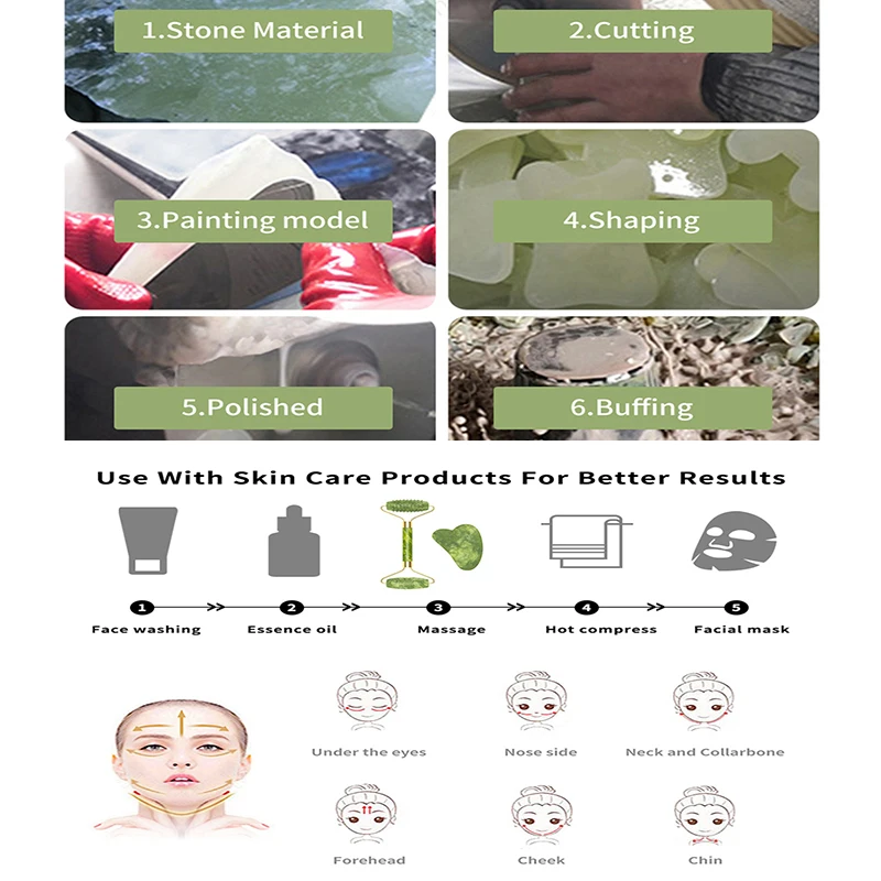 Guasha Natural Stone Massage Face Jade Roller Gua Sha Tool Set for SPA Body visage rouleau de massage |