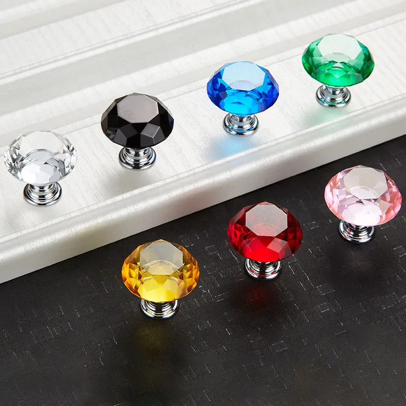 

30mm Diamond Shape Design Crystal Handle Glass Knobs Cupboard Pull Drawer Knobs Kitchen Handle Cabinet Furniture Handle Hardware