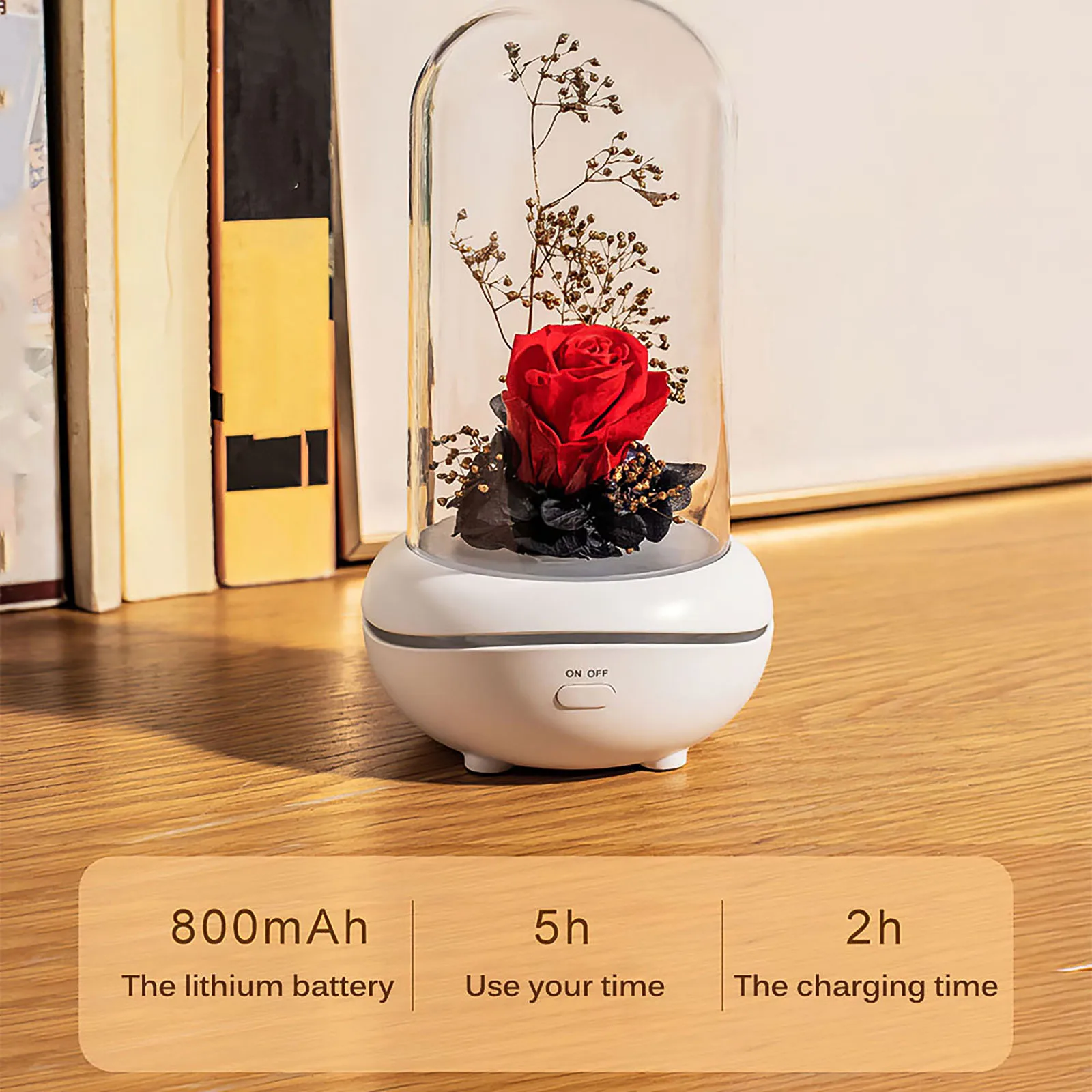

Valentine'S Day Gift Eternal Rose Flower Lamp Aromatherapy Decoration USB Rechargeable Colorful Led Dome Fake Rose Night Light