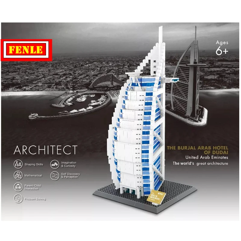 

WANGE Architecture Dubai Burj Al Arab Building Blocks Sets City Bricks Classic Skyline Model Kids Gift Toys