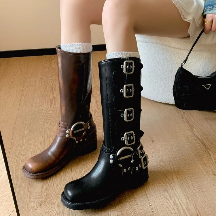 

Long Boots Vintage High Riding Boots Cowhide But Knee Women's Boots 2023 New Autumn Winter Western Cowboy Knight Boots