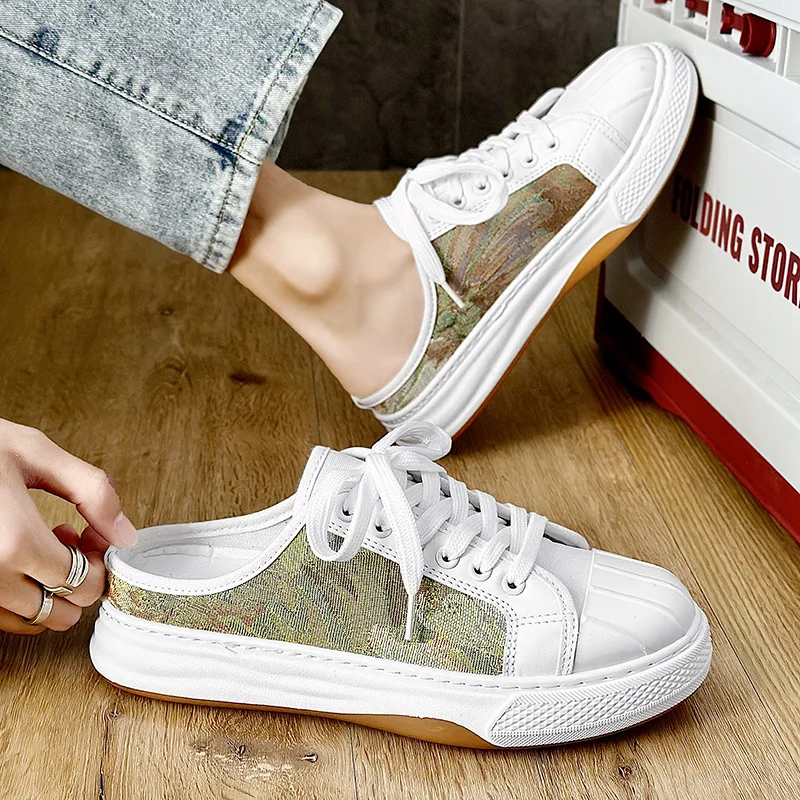 Новые мужские модные повседневные туфли холщовые с полуприцепом