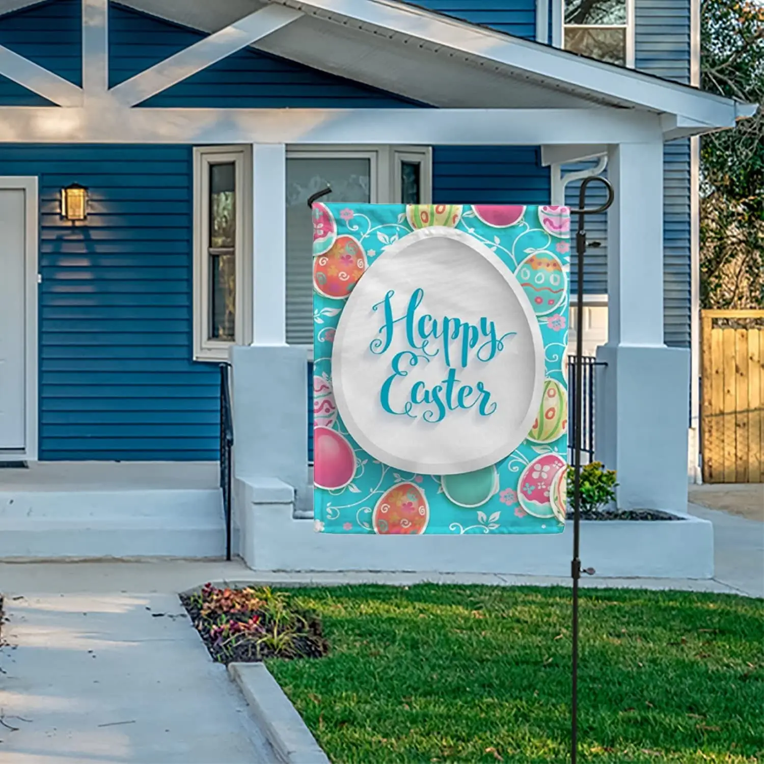 Vantaso Garden Flag Easter Day Eggs Rabbit Floral Flowers Hello Welcome Spring Hello Welcome House Flags Home Yard Banner for Ou