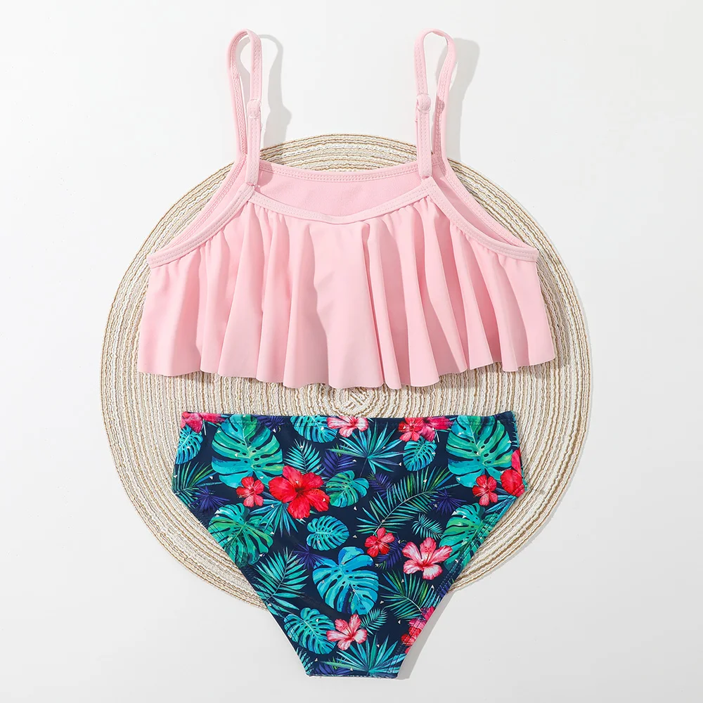 Купальник-бикини для девочек с тропическим цветочным принтом детский купальник